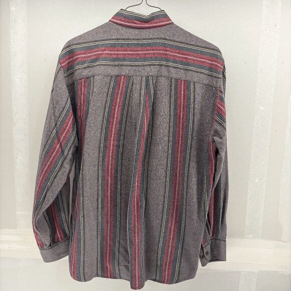 Vintage Lands End Oxford 15.5 M Button Up Green Red Herringbone Stripe Made USA - Picture 2 of 4